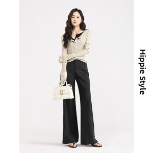 HIPPIE MISS | Custom Height Bohemian Style Wool Gray Loose Fit Flared Trousers
