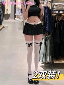 หวาน Lollypop ดอกไม้กํามะหยี่ Pantyhose กับผีเสื้อเข่า-ถุงเท้าสูงสําหรับผู้หญิง Shaping ขาเซ็กซี่ Cool LACE-Up ถุงน่อง