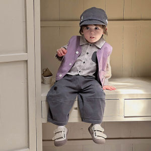 ชุดเสื้อเชิ้ตแขนยาวลายพิมพ์ผ้าฝ้าย A-Class สำหรับเด็กชาย ชุดฤดูใบไม้ร่วง ชุดสองชิ้น สวมใส่สบาย ระบายอากาศได้ดี