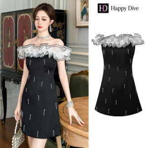 Happy Diva เดรสผู้หญิง เดรสสีดำ เดรสทรงเอ เดรสปาดไหล่  เดรสทำงาน เดรสไฮโซ เดรสวินเทจ เดรสออกงาน เดรสปาร์ตี้ ชุดราตรี  50817