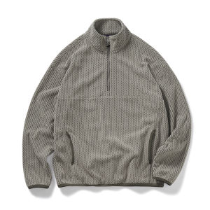 714street | Áo Sweater Vai Trụi Dây Kéo Nửa Phía Wavy Fleece