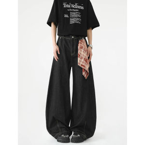 กางเกงยีนส์ทรงหลวมๆ สไตล์อเมริกันย้อนยุคสำหรับผู้ชาย กางเกงขายาวทรงหลวมๆ สไตล์วินเทจพร้อมกระเป๋าข้าง