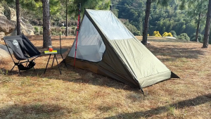 1 Person Poleless Backpacking Tent Lightweight Mesh Inner Tent PU2000-3000mm Waterproof Double Door Breathable Insect Proof Tent for Hiking Camping Trekking