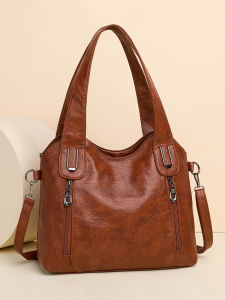 Retro Large Capacity Soft Leather Tote Bag Moms Bag Ladies Bag 2025 New Commuter Single Shoulder Slant Cross Bag