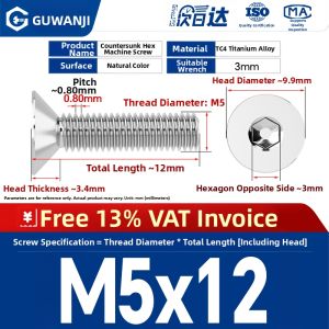 GUWANJI | Titanium Alloy Hex Sink Head Screw
