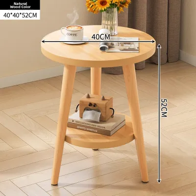 Trendy Small Table Bedroom Wooden Floor Lamp Luxurious Coffee Table Living Room Home Use Balcony Simple Casual round Table Solid Wood