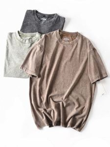 New Heavyweight Pure Cotton Retro Snowflake Washed Loose Fit Casual round Neck Short Sleeve T-Shirt Mens Summer Half Sleeve