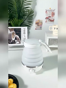 HAILANG 4-Piece Foldable Travel Kettle Complete Set White 600ml Knob Control Collapsible Cup + Storage Bag Included