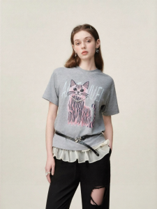 AIVEI | Cat Print Casual Round Neck T-shirt