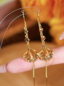 Ginkgo Leaf Long Tassel EAR Thread Earrings Female 2024 New Arrival Best Selling Eardrops Fancy Accessible Luxury Ear Studs Earrings