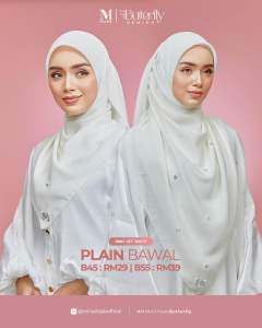Tudung Plain MINAZ Diamond Butterfly cotton bidang 45