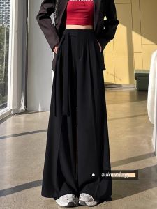 กางเกงขายาวทรงหลวมเอวสูงสีดำ ทรงหลวม ทรงตรง สำหรับผู้หญิง กางเกงขายาวทรงพอดีตัวสำหรับใส่ไปทำงาน ฤดูใบไม้ร่วง 2025