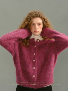 Áo Cardigan Len Alpaca Cổ Tròn Nút Đơn Dáng Rộng