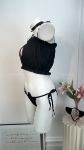 Mulon Womens Open-Breasted Lingerie Maid Outfit Cat Performance Costume