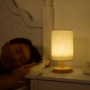 Elevate Your Bedroom Ambiance! Fabric Art Wood Desk Lamp - Doubles as an LED Night Light with a Gorgeous Lampshade Ideal for Study#TD001