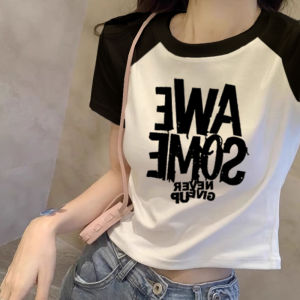 QIANSHUIYIYUN | Summer New Arrivals Slim Fit Short High-Waist Contrast T-Shirt