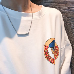 สร้อยคอจี้เหลี่ยมโลหะสีเงิน โซ่เสื้อกันหนาว โซ่ไททาเนียมกลางๆ สำหรับผู้ชายและผู้หญิง จี้เหลี่ยมโลหะผสม