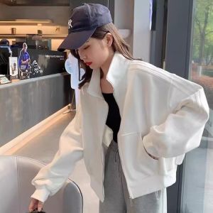 Áo Khoác La Chapelle Màu Xám Thể Thao Rộng Rãi Cho Nữ Mùa Thu Đông Áo Khoác Ngoài Ngắn Phong Cách Đường Phố Thường Ngày