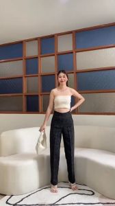 Sale  SL53 ขากระบอกเล็กผ้าทวิตซิปซ่อนด้านหลัง กางเกงขายาวแฟชั่น เอวสูง ขากระบอกเล็กผ้าทวิตซิปซ่อนด้านหลังทรงสวยมากๆ