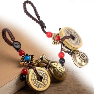 Móc Khóa Túi Tiền Bằng Đồng Dây Treo Thủ Công Dây Treo Trang Sức Phong Thủy May Mắn Đồng Xu Ngũ Đế Cổ Xưa Móc Chìa Khóa Xe Hơi