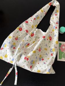 Peach Blossom Home Simple Style Floral Print Cotton Single Shoulder Bag Thin Cotton Youth Casual Handbag Daily Use Bag