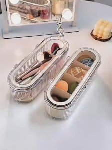 แปรงแต่งหน้า กล่องเก็บอุปกรณ์แต่งหน้า กล่องเก็บของสไตล์มินิมอล มีฝาปิด กล่องเก็บแปรงแต่งหน้า เก็บกิ๊บติดผม เก็บยางรัดผม