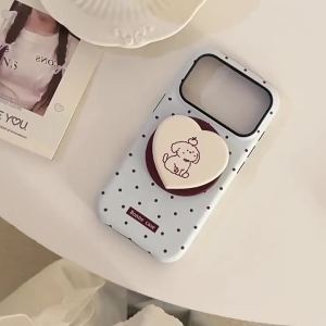 Korean Dots Love Heart Cartoon Dog Magnetic Bracket Phone Case For iPhone 17 Air 16 15 14 13 12 11 Pro Max Shockproof Hard Cover