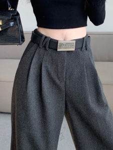 Gray Woolen Suit Pants Female Loose Straight-leg Fall and Winter Stylish High Waist Loose Pants Draping Effect Casual Mopping Pants