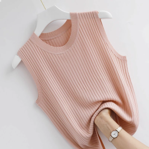 Knitted Spaghetti Strap Sleeveless Oversized Flesh Cover Tank Top