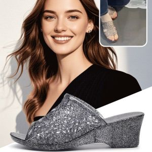 รองเท้าแตะคริสตัลใสสําหรับผู้หญิง รองเท้าแตะส้นหนากันลื่นส้นสูง