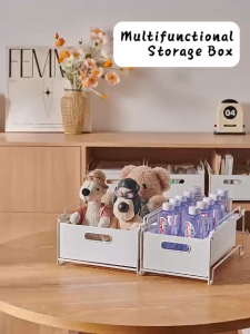 Nuvia Carbon Steel Multifunction Sliding Basket for Kitchen Bedroom Pantry Stackable Storage Rack Pull-Out Cosmetic Organizer Box