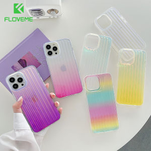 FLOVEME Luxury Laser Colorful Gradient Phone Case For iPhone 14 13 12 11 Pro Max 14 Plus Clear Glitter Stripe TPU Anti-fall Back Cover For iphone X XR XS Max