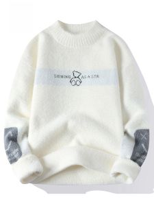 ROMON | Áo len dệt kim dày ấm áp mùa đông thường ngày cổ tròn rộng rãi cho nam Áo len dệt kim lót lông cừu phong cách trẻ trung thoải mái