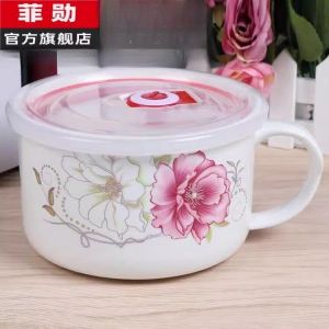 Ceramic Microwave Safe Soup Cup with Lid Sealed Breakfast Cereal Soup Bowl for Office Workers Lunch Box with Handle