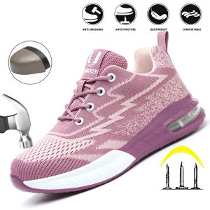 Womens Safety Shoes Steel Toe Anti-Smashing And Anti-Stabbing Breathable Lightweight Work Boots Four Seasons Womens Work Shoes