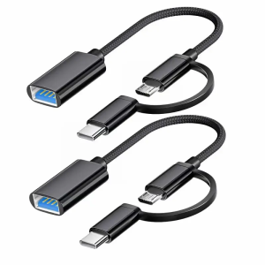 (2-Pack) 2-in-1 Micro to Type-C OTG Adapter USB to Type-C Connector Compatible with Xiaomi Samsung Huawei OTG Converter MacBook