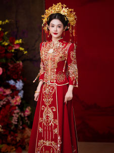 ชุดแต่งงานผ้ากำมะหยี่ ชุดแต่งงานแบบจีน ชุดราตรี ชุดแต่งงาน ชุดเจ้าสาว ชุดเดรสยาวปานกลาง ชุดราตรี ชุดเจ้าสาว ชุดราตรี