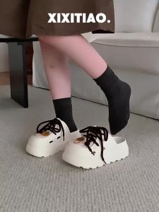 XIXITIAO | Thin Stripes Japanese Retro Forest Style Button Buckle Clogs Summer