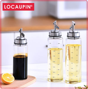 Locaupin Kitchen Soy Sauce Oil Dispenser Bottle High Borosilicate Glass Leakproof Container With Auto Cap Stopper Non-Slip