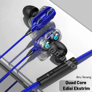 Earphone berkabel berkualitas tinggi versi eksklusif quad-core untuk e-sports mendengarkan suara dan pemosisian karaoke kontrol ponsel cocok untuk OPPO Huawei vivo dan Xiaomi
