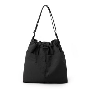 Travel Casual Nylon Tote Bag Drawstring Shoulder Bag Large Capacity Crossbody Bucket Bag with Adjustable Strap