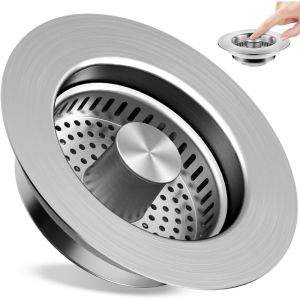 Stainless Steel Kitchen Sink Strainer Bouncing Core Drainer Universal Push-On Sink Leak Plugs for Wash Basin Dishwasher