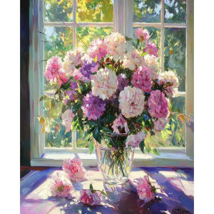 Acrylic Paint By Numbers Windowsill Flower Painting By Numbers on Canvas Coloring By Number for Adults Paint Digital Art
