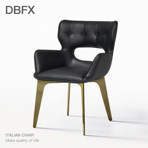 DUOBAOFUXING | Minimalist Luxury Dining Chair Black Leather Gold Stainless