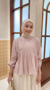 Mayoutfit.id Nilvera Shirt | Atasan Blus Wanita Aksen Pleated Slim Looks Lengan Puff