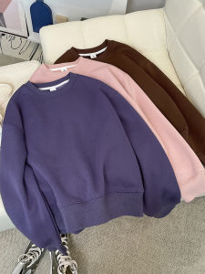 Fleece-lined Thick round Neck Sweatshirt Female Fall and Winter New Arrival K-style Student Loose Polar Fleece Thermal Pullover Long Sleeve Top