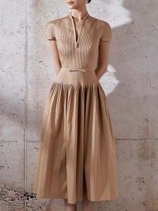 RYRYSTYLE ชุดเดรสประชุมประจำปีชุดผู้หญิงแบบจับจีบสีทึบสไตล์ผู้ใหญ่น้ำหนักเบาสำหรับฤดูใบไม้ผลิ/ฤดูร้อน1179