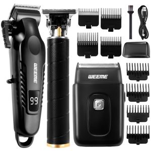 WEEME Mens Hair & Beard Trimmer Kit Rechargeable IPX7 Waterproof Clipper Mustache & Nose Trimmer Travel Grooming Set