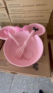 【Empty Love】จานข้าวเด็กพร้อมช้อนส้อมรูปการ์ตูน ช่องแบ่งถาดหลุมเด็ก ชามข้าวเด็ก จานข้าวเด็ก