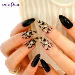 PINPAI Finished Design Press On Nails Marble Pattern Leopard False Nails Almond Claw Decorated Artificial False Nail Art Tips